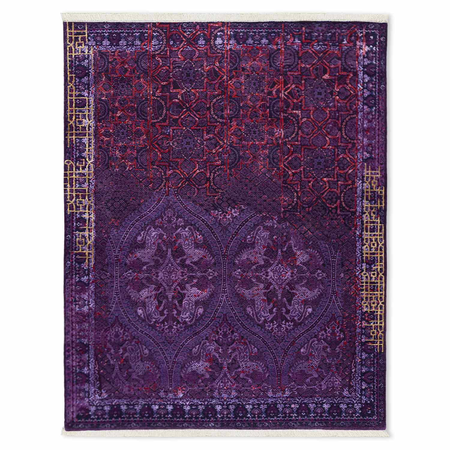 Amethyst Floral Hand Knotted Woollen And Viscose Rug view 3