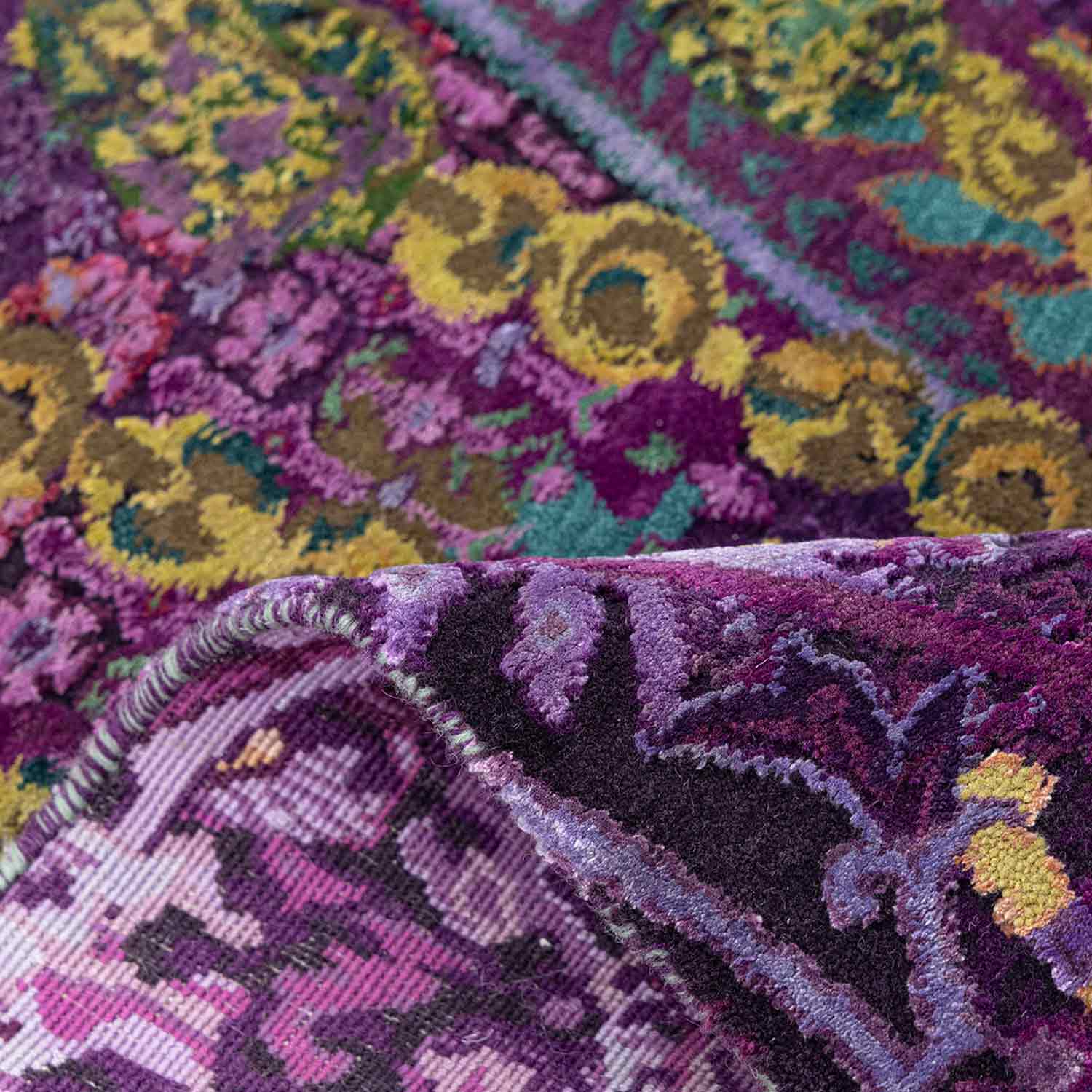Amethyst Chandbali Hand Knotted Woollen And Viscose Runner Rug By Smitha Zachariah view 5