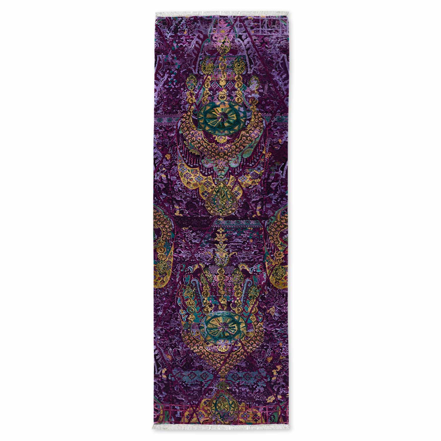 Amethyst Chandbali Hand Knotted Woollen And Viscose Runner Rug By Smitha Zachariah view 3