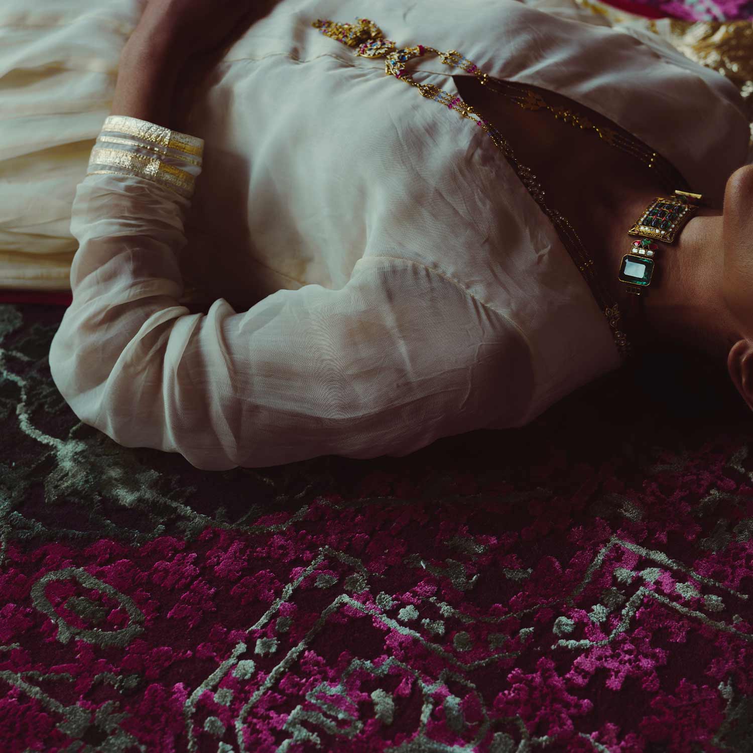 Emerald Necklace Hand Knotted Woollen And Viscose Round Rug By Smitha Zachariah view 2