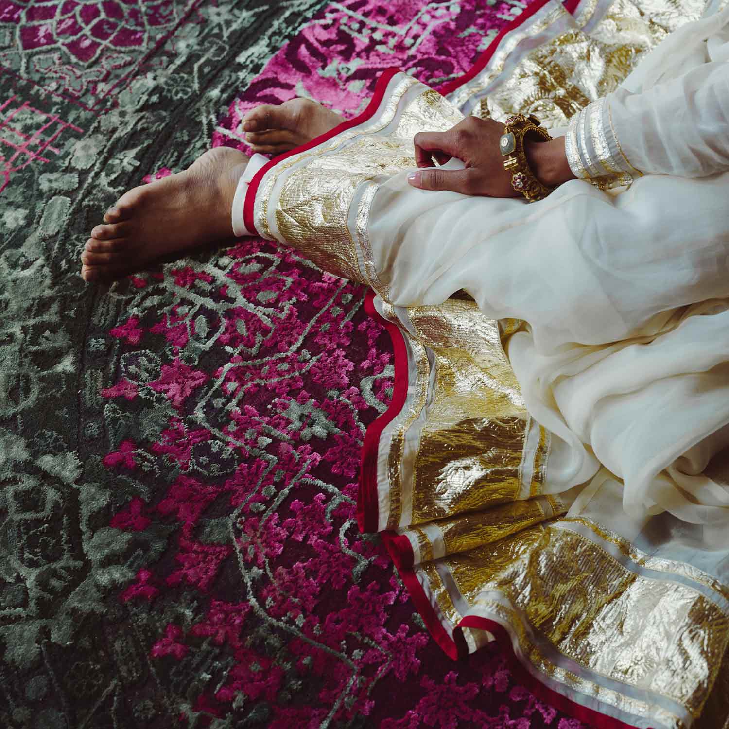 Emerald Necklace Hand Knotted Woollen And Viscose Round Rug By Smitha Zachariah view 4