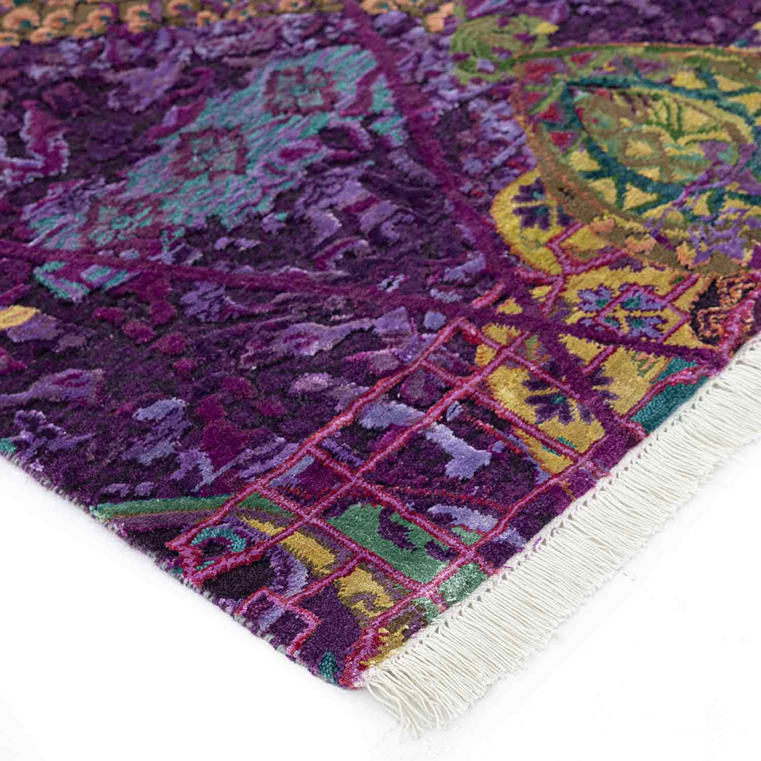Amethyst Chandbali Hand Knotted Woollen And Viscose Runner Rug By Smitha Zachariah view 7