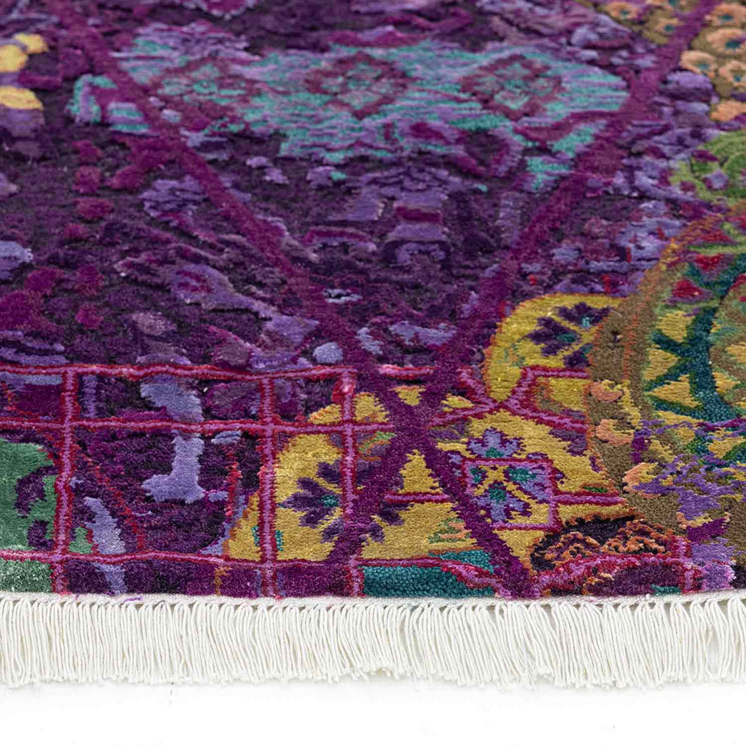 Amethyst Chandbali Hand Knotted Woollen And Viscose Runner Rug By Smitha Zachariah view 6