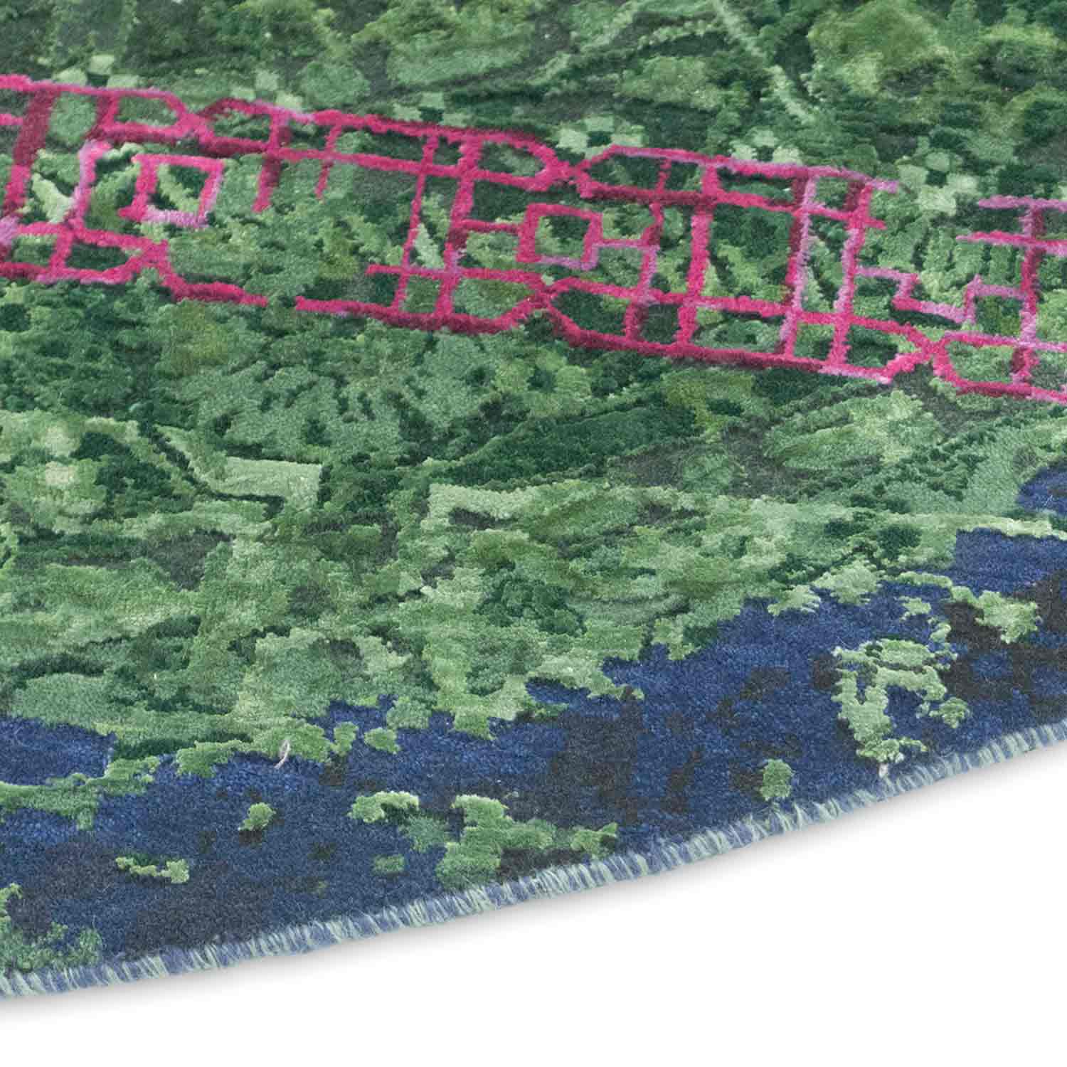 Emerald Necklace Hand Knotted Woollen And Viscose Round Rug By Smitha Zachariah view 6