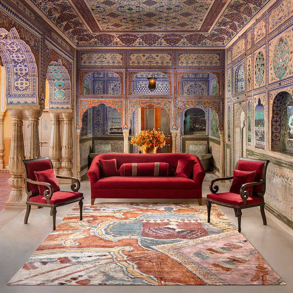 Bejeweled Inheritance Hand Knotted Woollen And Silk Rug – Wool & Silk Blend Hand Knotted handmade carpet by Ajaypee Carpets