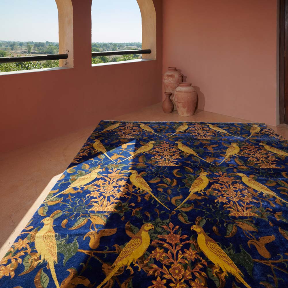 Botanical Hand Knotted Woollen and Viscose Rug By Anita Dalmia – Wool & Viscose Blend Shaggy handmade carpet by Ajaypee Carpets