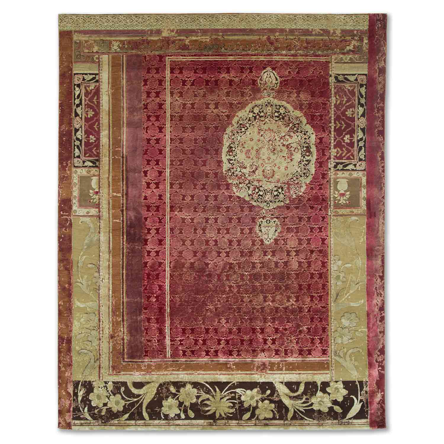 Brocaade Garden Hand Knotted Woollen, Viscose And Silk Rug - Wool & Silk Blend - Hand Knotted - Ajaypee Carpets (Detail)