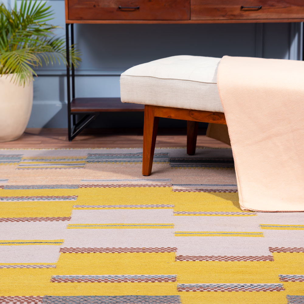 Chaitra Hand Woven Woollen Dhurrie – New Zealand Wool Dhurrie handmade carpet by Ajaypee Carpets
