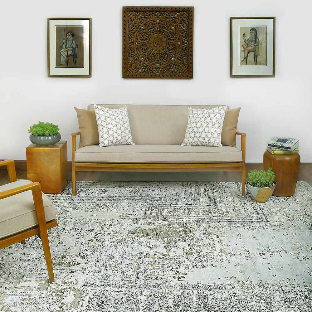 Chanderi Hand Knotted Woollen And Silk Rug By Abraham & Thakore – Wool & Silk Blend Hand Knotted handmade carpet by Ajaypee Carpets