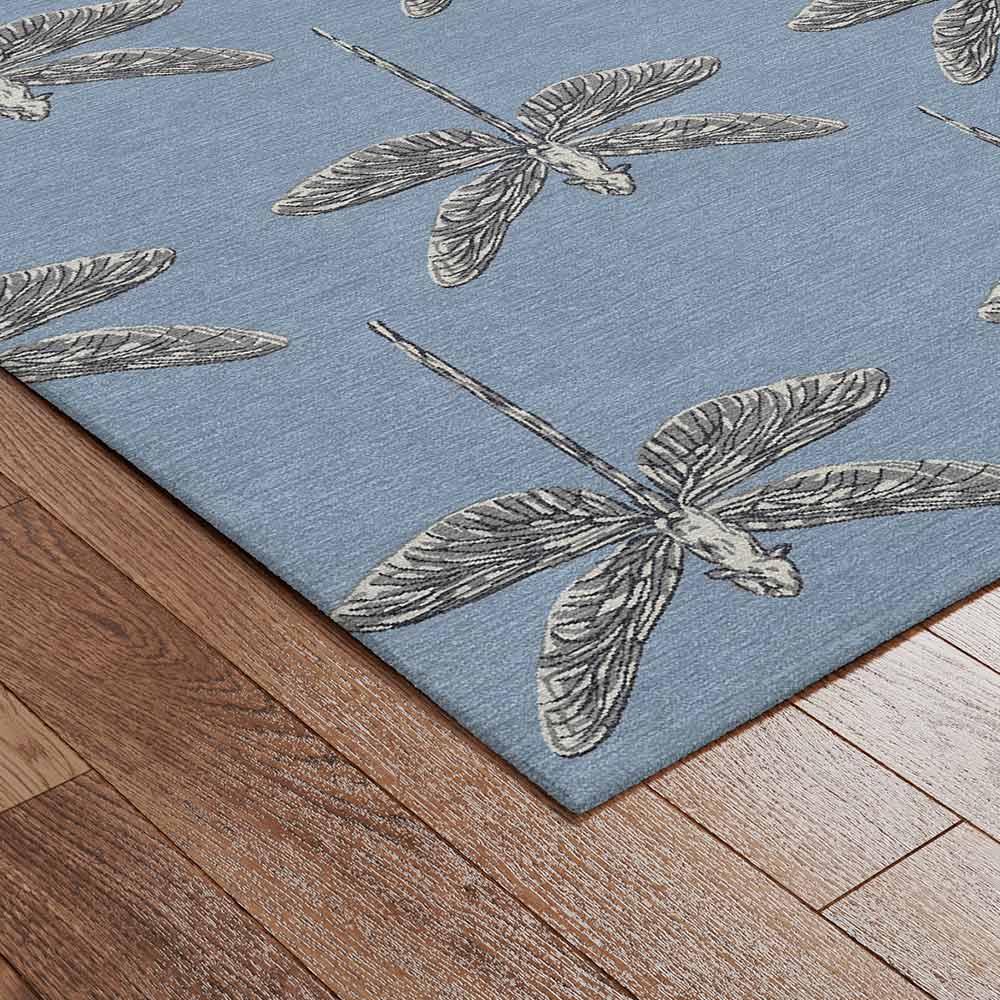 Dragonfly  Hand Tufted Woollen Rug By Anita Dalmia - New Zealand Wool - Flatweave - Ajaypee Carpets (Thumbnail 2)