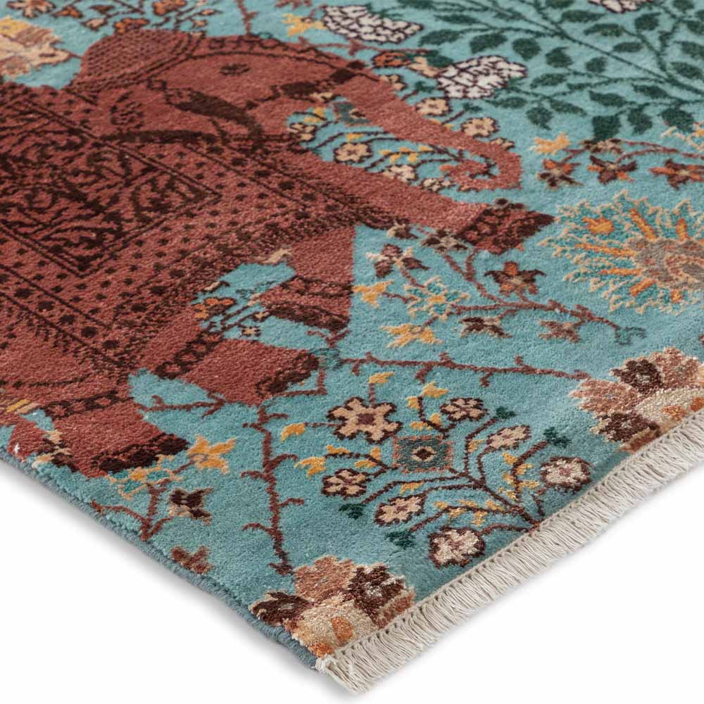 Elephant Flower Knotted Woollen and Viscose Rug By Anita Dalmia - Wool & Viscose Blend - Hand Knotted - Ajaypee Carpets (Thumbnail 3)