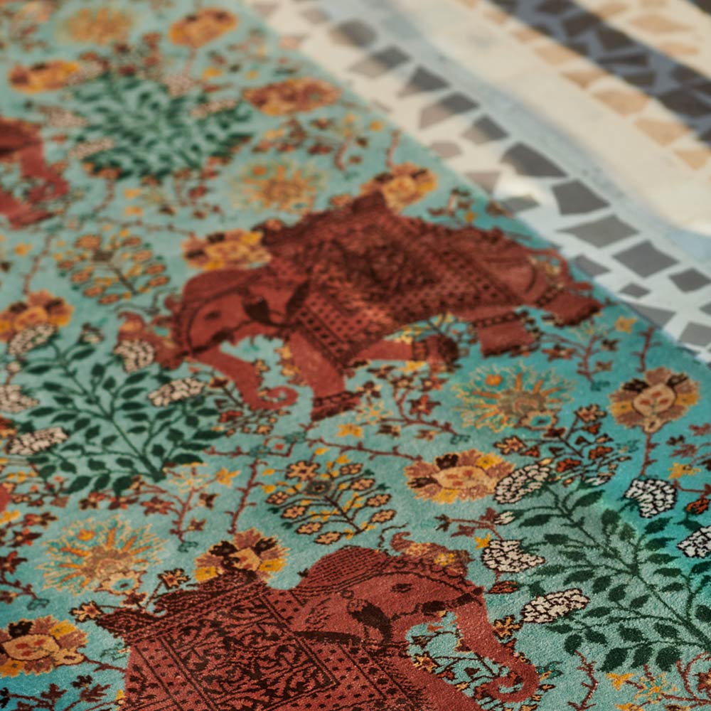 Elephant Flower Knotted Woollen and Viscose Rug By Anita Dalmia - Wool & Viscose Blend - Hand Knotted - Ajaypee Carpets (Thumbnail 5)