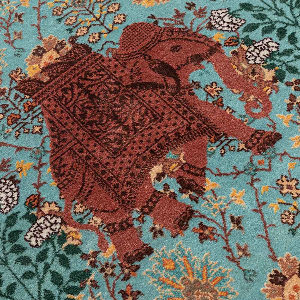 Elephant Flower Knotted Woollen and Viscose Rug By Anita Dalmia - Wool & Viscose Blend - Hand Knotted - Ajaypee Carpets (Thumbnail 6)