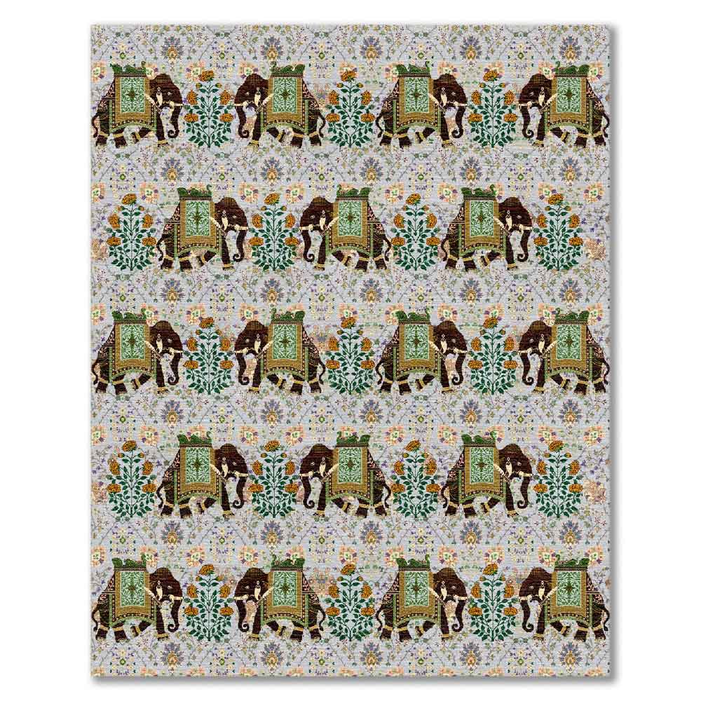 Elephant Flower Knotted Woollen and Viscose Rug – Wool & Viscose Blend Hand Knotted handmade carpet by Ajaypee Carpets