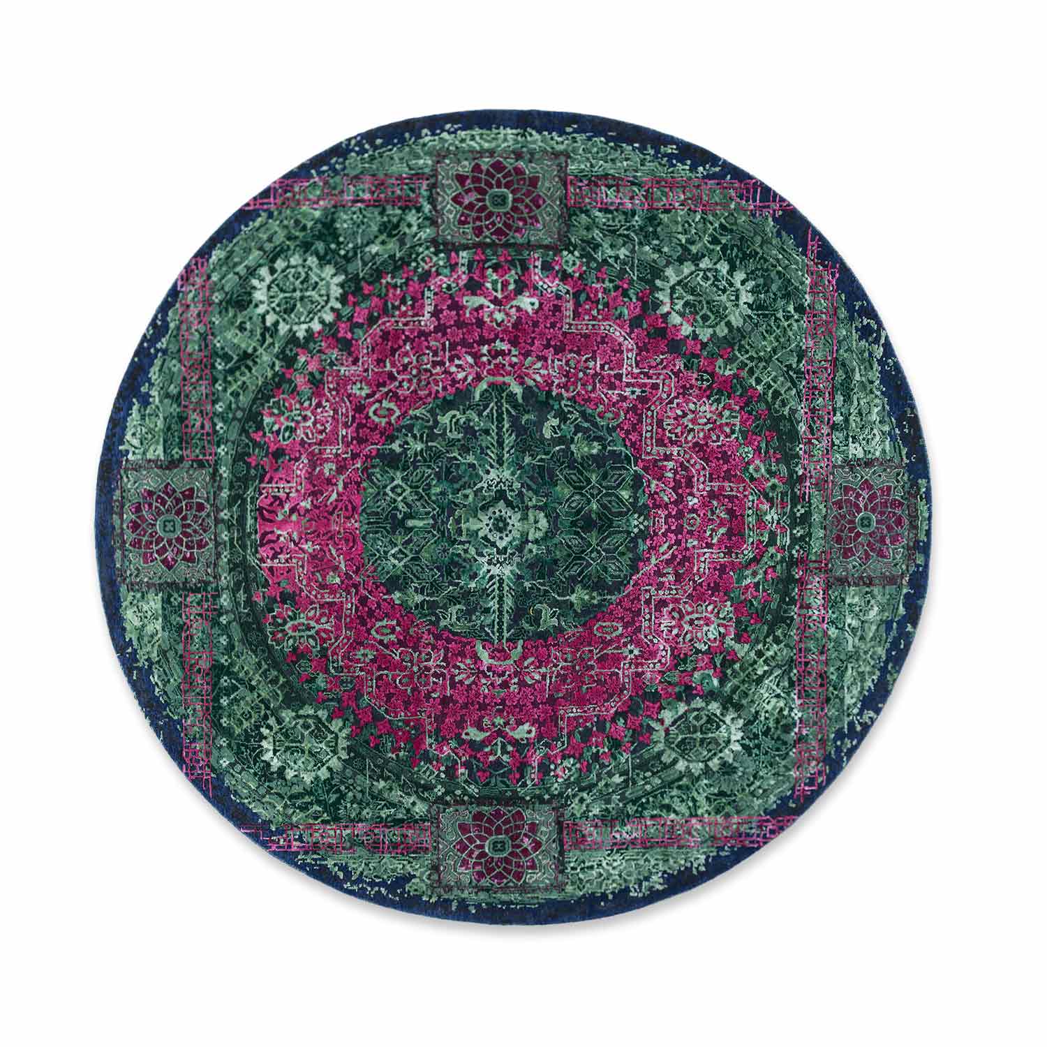 Emerald Necklace Hand Knotted Woollen And Viscose Round Rug By Smitha Zachariah - Wool & Viscose Blend - Hand Knotted - Ajaypee Carpets (Thumbnail 3)